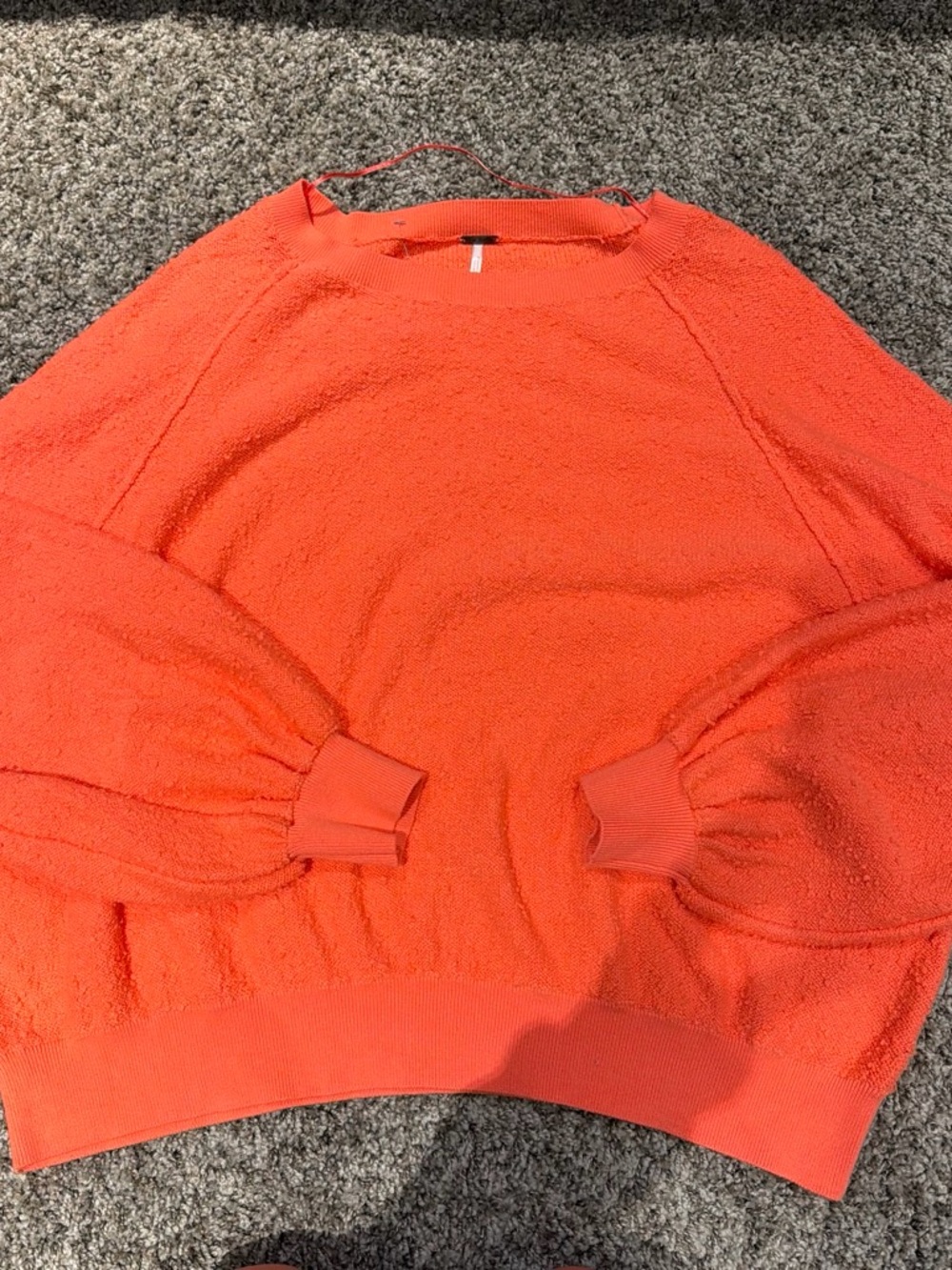 Free People Textured Crewneck Sweater in Bright Coral Orange